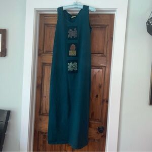 Blue Cactus 100% Cotton Sleeveless Blue Green Maxi Tank Dress Sz M Tribal USA